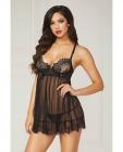 Eyelash Galloon Lace & Mesh Babydoll & Thong Black Lg Sex Toy Product