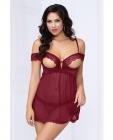 Lace & Mesh Open Cups Babydoll W/fly Away Back & Panty Wine Lg Sex Toy Product
