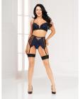Lace Overlay Underwire Bra, Garterbelt & Thong Black/royal Sm Sex Toy Product