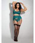 Lace & Mesh Bra, Garter Belt & G-string Teal 1x/2x Sex Toy Product