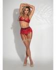 Eyelash Lace Underwire Bra, Garter Skirt & G-string Red Xl Sex Toy Product