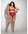 Eyelash Lace Underwire Bra, Garter Skirt & G-string Red 3x/4x Sex Toy Product