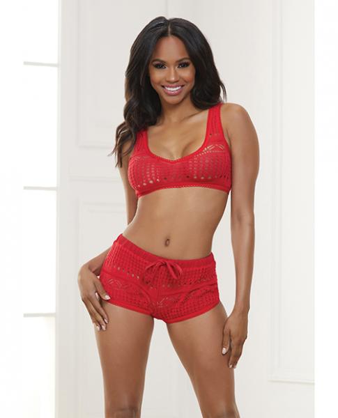 Knit Bralette & Cheeky Shorts Flame Scarlet Sm Sex Toy Product