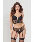 Stretch Lace Cropped Bustier & Cheeky Panty Black Xl Sex Toy Product