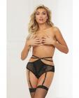 Stretch Lace High Waist Panty W/double Straps & Garters Black Lg Sex Toy Product
