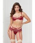 Stretch Satin & Lace Balconette Cup & Garter Panty Wine Xl Sex Toy Product