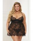Lace & Satin Babydoll & Panty Black 1x/2x Sex Toy Product