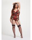 Floral Embroidered Lace Chemise W/adjustable Garters & Thong Black/red 1x/2x Sex Toy Product