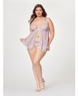 Sheer Mesh & Lace Demi Cup Babydoll & Thong Lavender 1x/2x Sex Toy Product