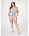 Lace & Mesh Bustier W/lace Up Center, Garter Belt & Thong Blue 3x/4x Sex Toy Product