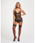 Lace & Mesh Triangle Cup Chemise W/garters & Thong Black Md Sex Toy Product