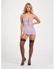 Lace & Mesh Triangle Cup Chemise W/garters & Thong Lavender Sm Sex Toy Product