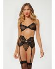 Valentines Heart Embroidered Mesh Bra, Waspie & Panty Black Xl Sex Toy Product