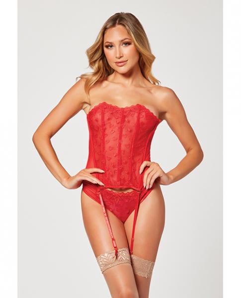 Valentines Heart Embroidered Mesh Bustier & Panty Red Sm Sex Toy Product