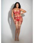 Strappy Elastic Garter Dress W/front Zipper Closure & G-string Red Qn Sex Toy Product