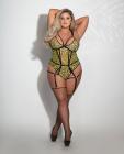 Print Mesh Teddy W/garters Leopard Chartreuse Qn Sex Toy Product