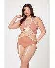 Mesh Cut Out Halter Teddy Nude/white Qn Sex Toy Product