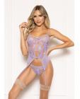 Floral Lace And Mesh Cami W/attached Garters & Thong - Lavender O/s Sex Toy Product