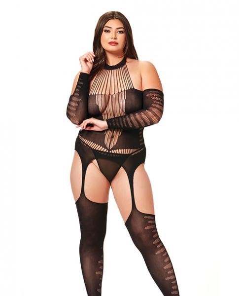 Halter Body Stocking Jumpsuit Black Qn Sex Toy Product