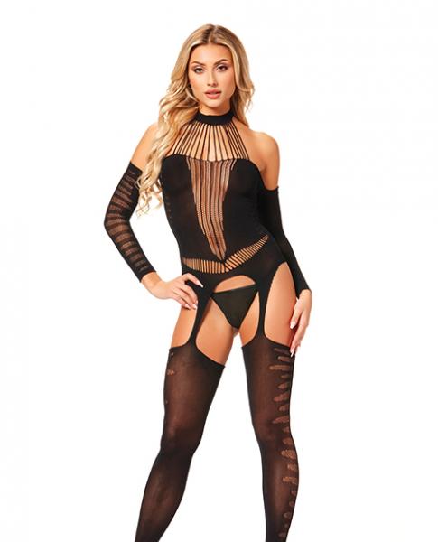 Halter Body Stocking Jumpsuit Black O/s Sex Toy Product