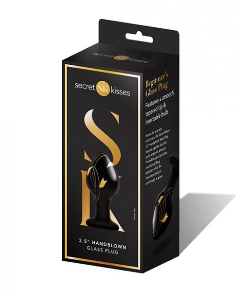 Secret Kisses 3.5" Handblown Glass Plug - Black/gold Sex Toy Product