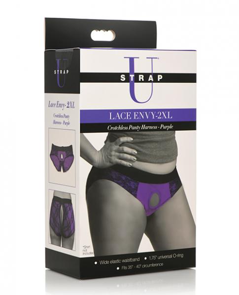 Strap U Lace Envy Crotchless Panty Harness - 2xl Purple Sex Toy Product
