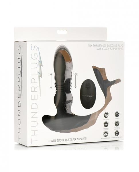 Thunderplugs 10x Thrusting Silicone Vibrator W/cock & Ball Strap & Remote - Black Sex Toy Product