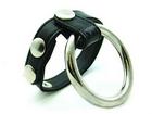 Double Leather/Metal Cockring Black