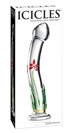 Icicles no. 21 hand blown glass massager - clear w/flowerd stem