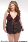 Lace Babydoll and G-String Black/ Red Os