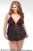 Lace Babydoll and G-String Black/ Red Os