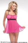 Gathered Mesh Babydoll and G-String Os Fuchsia/Black