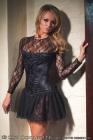 Long Sleeve Stretch Lace Dress Black Os