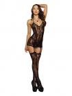 Lace Fishnet Halter Garter Dress Black O/S Sex Toy Product
