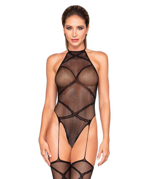 Fishnet Garter Teddy Bodystocking Black O/s Sex Toy Product