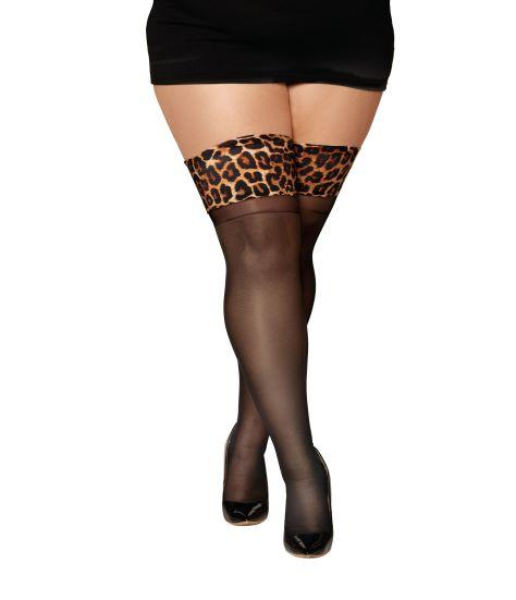 Sheer Thigh High W/ Stay Up Leopard Print Top Q/s Sex Toy Product
