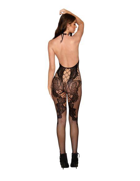 Seamless Baroque Lace Open Crotch Bodystocking Black O/s Sex Toy Product