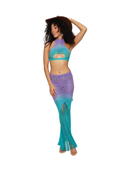 Seamless Crochet Patterned Bralette & Maxi Skirt Wisteria /ocean O/s Sex Toy Product