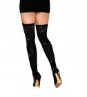 Sheer Thigh High W/ Iridescent Rhinestones Black O/s Sex Toy Product