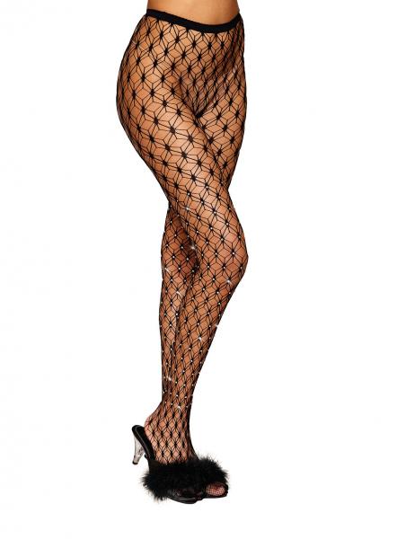 Geometric Fence Net Pantyhose W/ Rhinestones Black O/s Sex Toy Product
