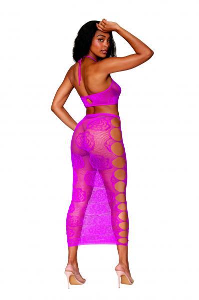 Bralette & Long Skirt Set Rose Pattern Beet O/s Sex Toy Product