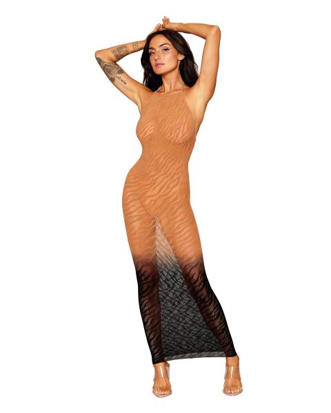 Zebra Knit Bodystocking Gown Black/copper O/s Sex Toy Product