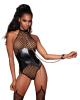 Fishnet Halter Teddy W/ Faux Leather Corset Black O/s Sex Toy Product Image 1