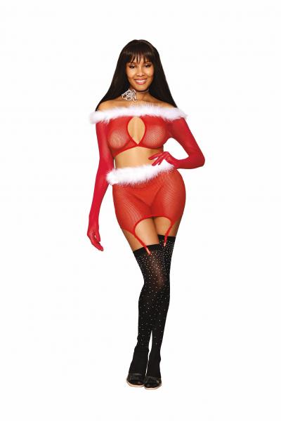 Santa Baby Seamless Fishnet 2pc Garter Set Ruby O/s Sex Toy Product
