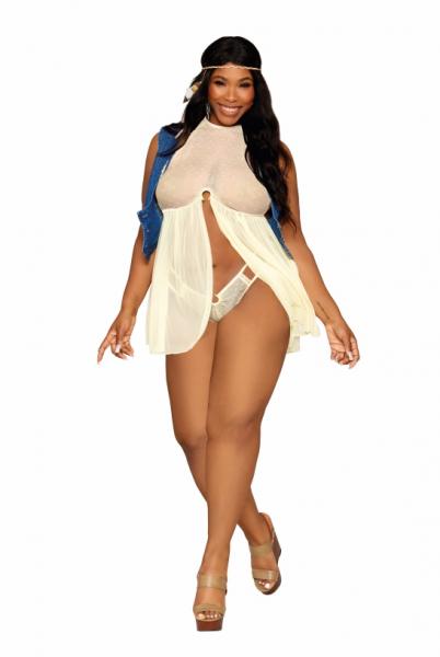 Polka Dot & Mesh Babydoll Daffodil Q/s Sex Toy Product