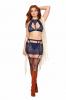 Geo Lace Bralette Garter Skirt Set Denim O/s Sex Toy Product Image 1