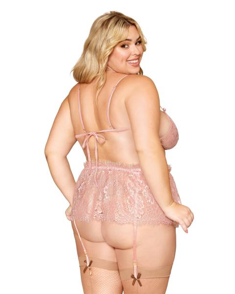 Eyelash Lace Bralette Garter Skirt Set Rose Quartz Q/s Sex Toy Product