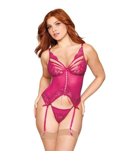 Floral Lace Bustier & G-string Set Beet O/s Sex Toy Product