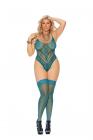 Crochet Lace Teddy W/ Cut Out Detail & Stockings Dusky Jade Queen Sex Toy Product