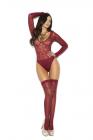 Sheer Burnout Long Sleeve Teddy Burgundy O/s Sex Toy Product